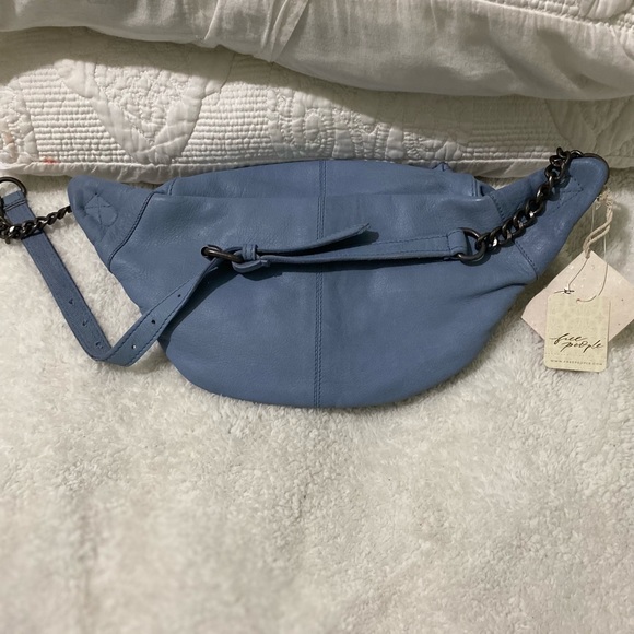 Sold Free People We The Free Distressed Leather Archer Sling Bag Light Blue NWT - Picture 8 of 15